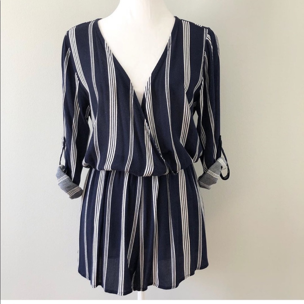 Blue and white striped romper